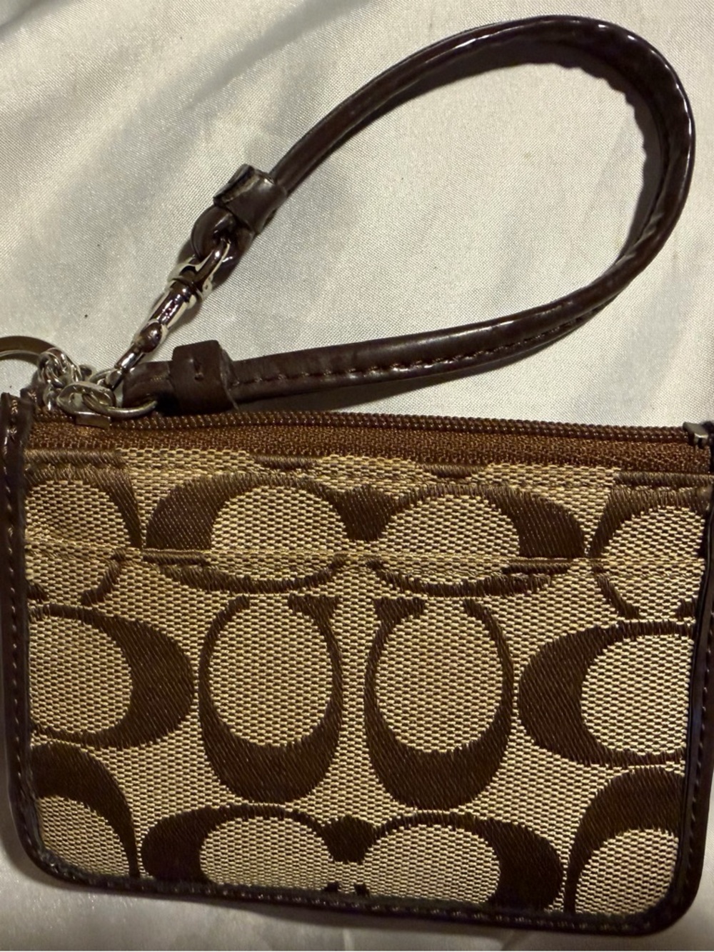 Coach Brown Signature Canvas Wristlet with Dark Brown Trim